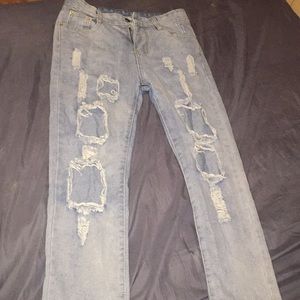 Light denim straight leg jeans